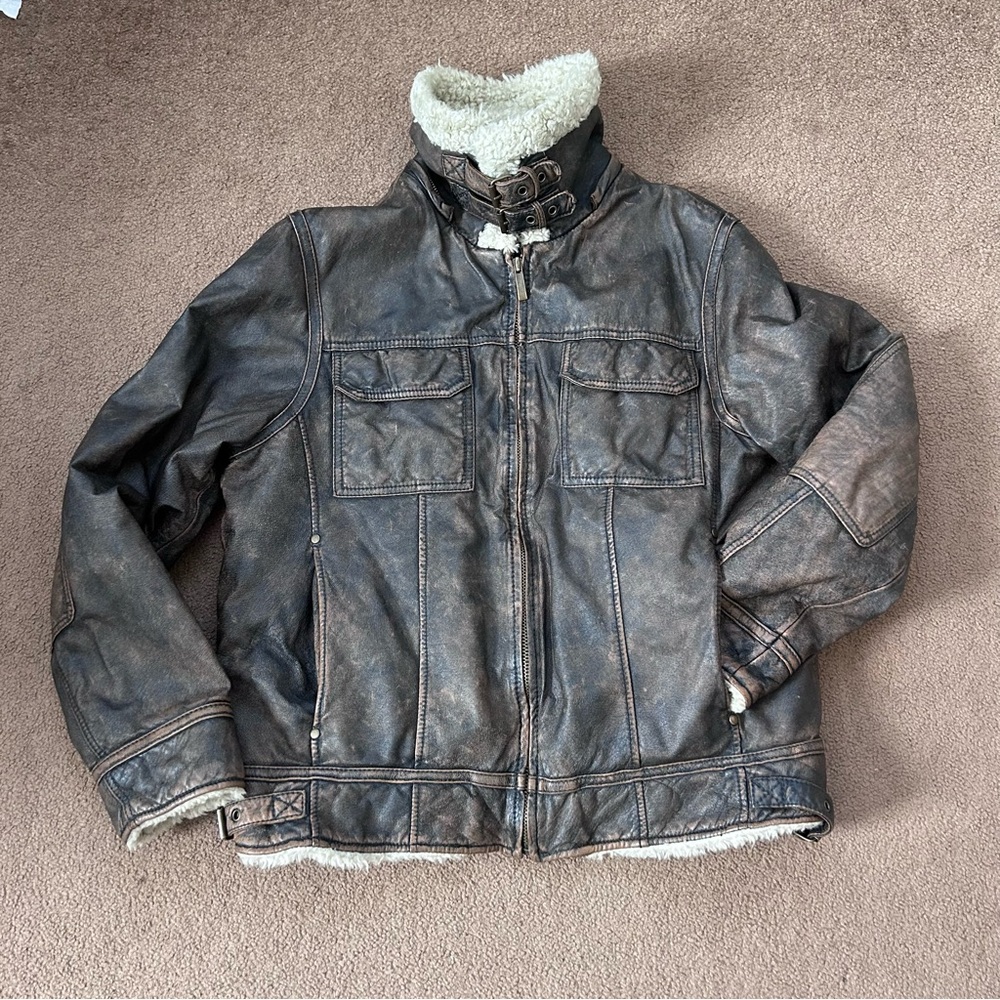 Black Rivet Brown Lined Leather Jacket size Large - Picture 2 of 12